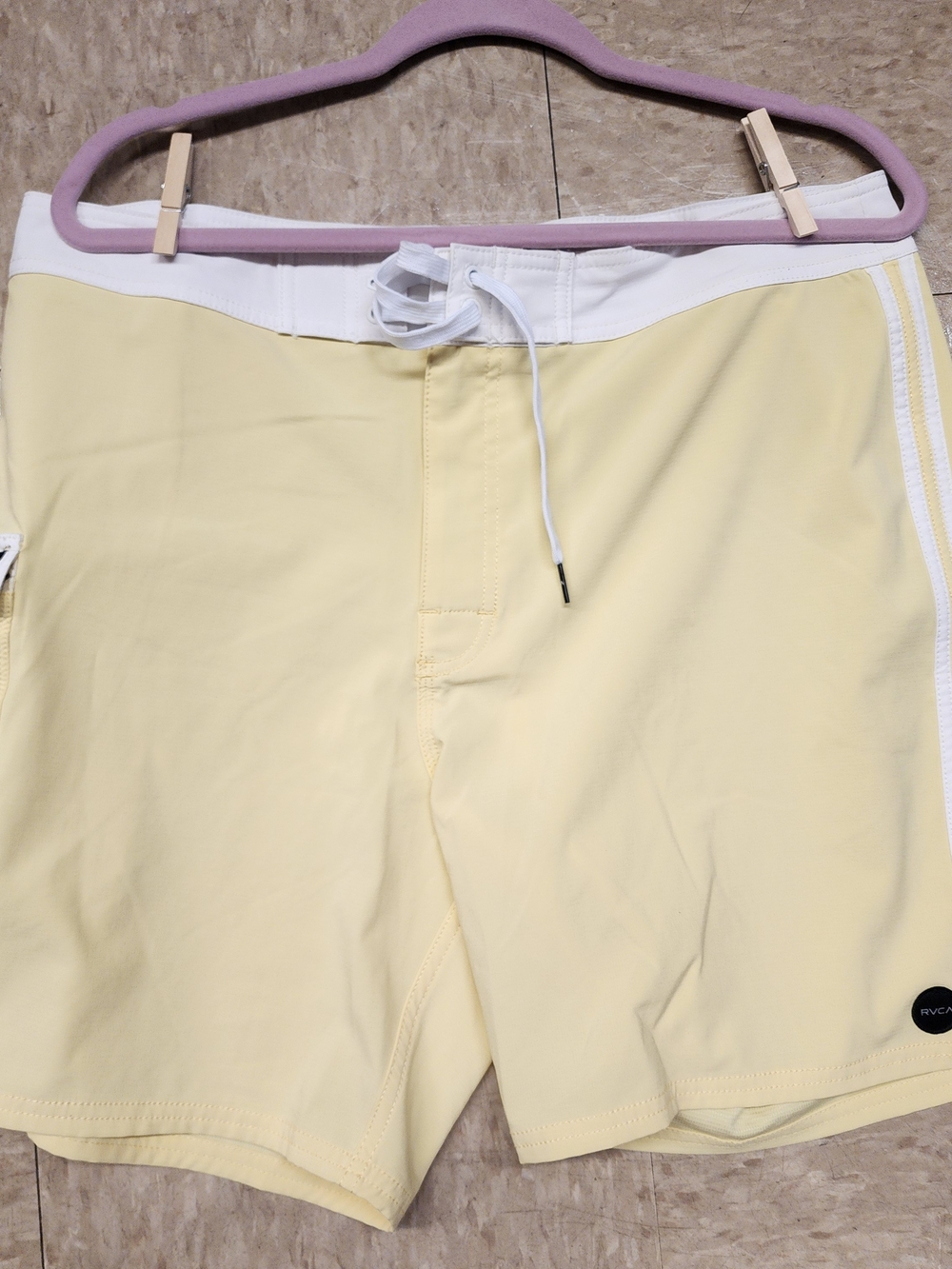 RVCA Pale Yellow Board Shorts with White Waistband